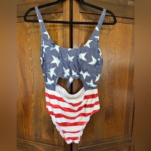 True Craft Red White and Blue Star & Stripe Cutout One-Piece NWOT